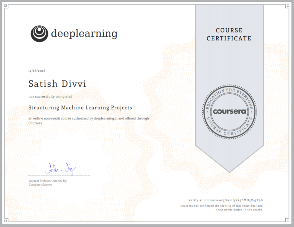 Structuring Machine Learning Projects Certificate